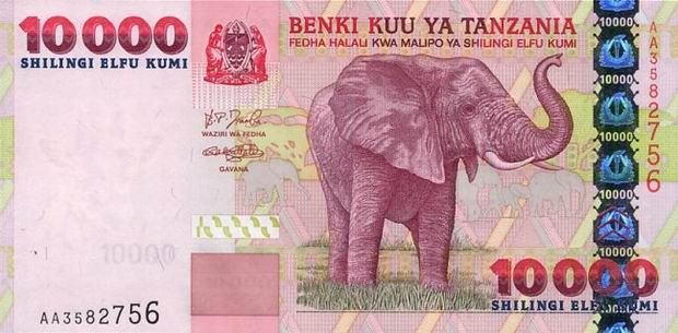 Купюра номиналом 10000 танзанийских шиллингов, лицевая сторона